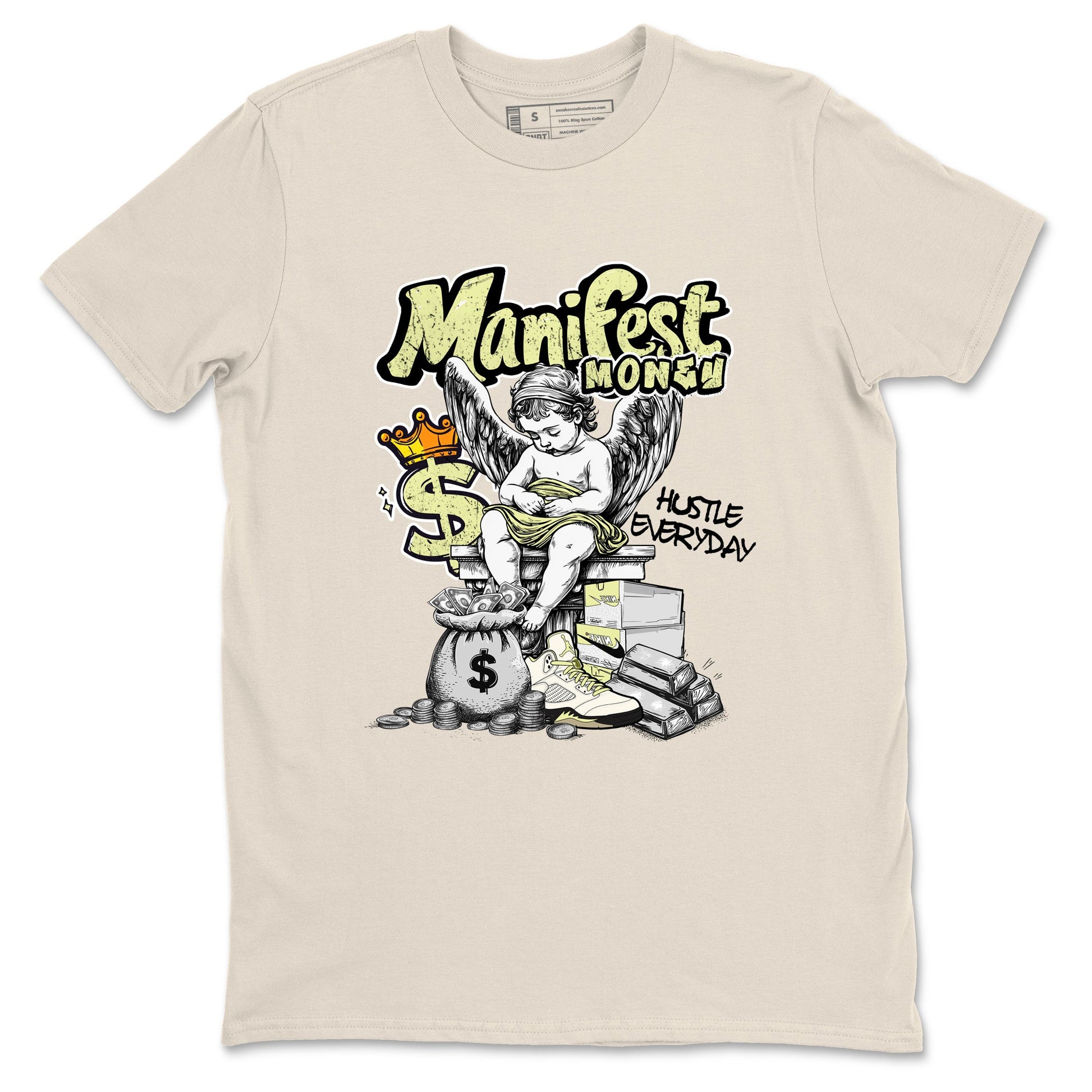 Sneaker match tees – Sneaker Tees To Match Air Jordan 5 Luminous Green Shoes – Manifest Money Tee Natural 2