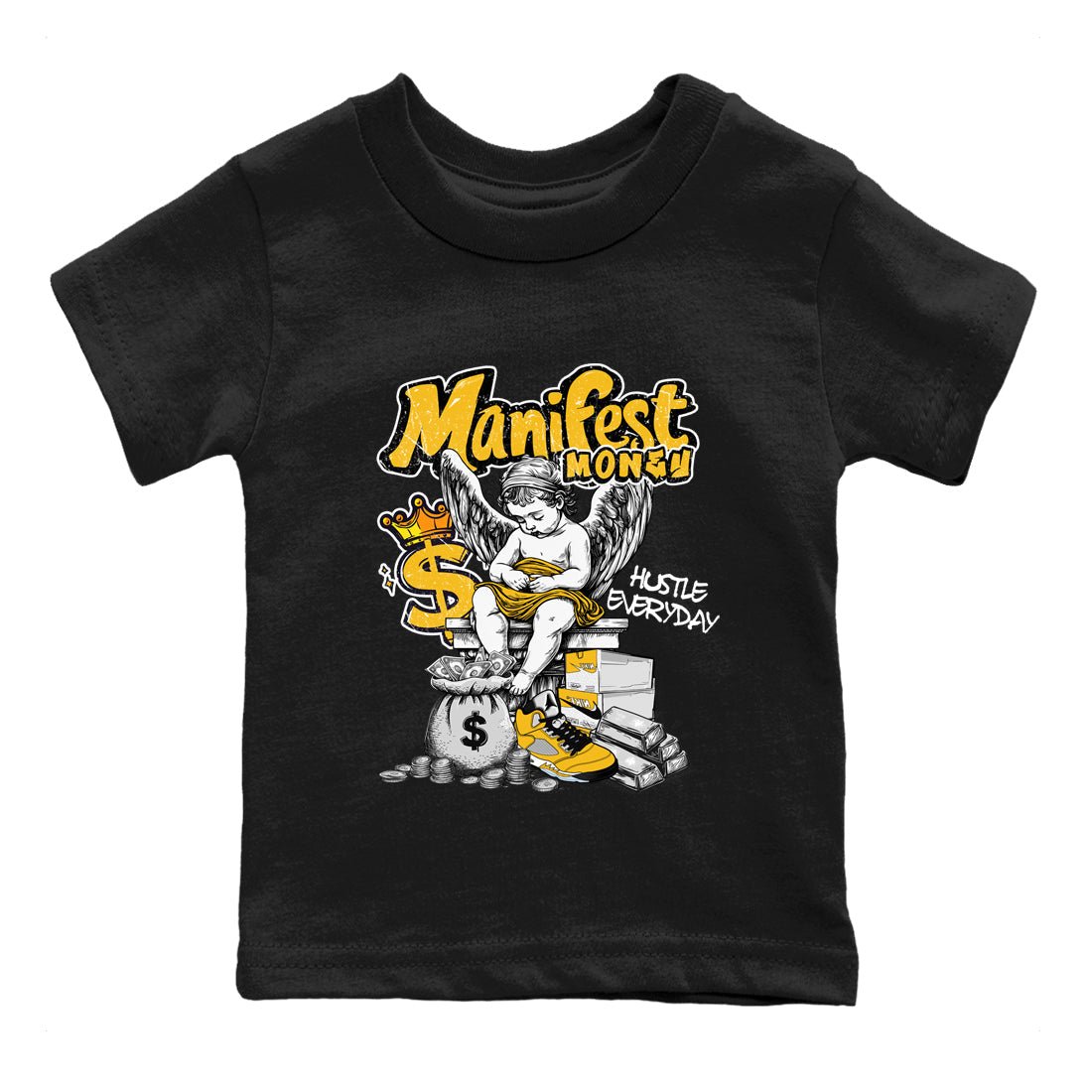 Sneaker match tees – Sneaker Tees To Match Air Jordan 5 Tokyo Shoes – Manifest Money Kids T-Shirt Black 2