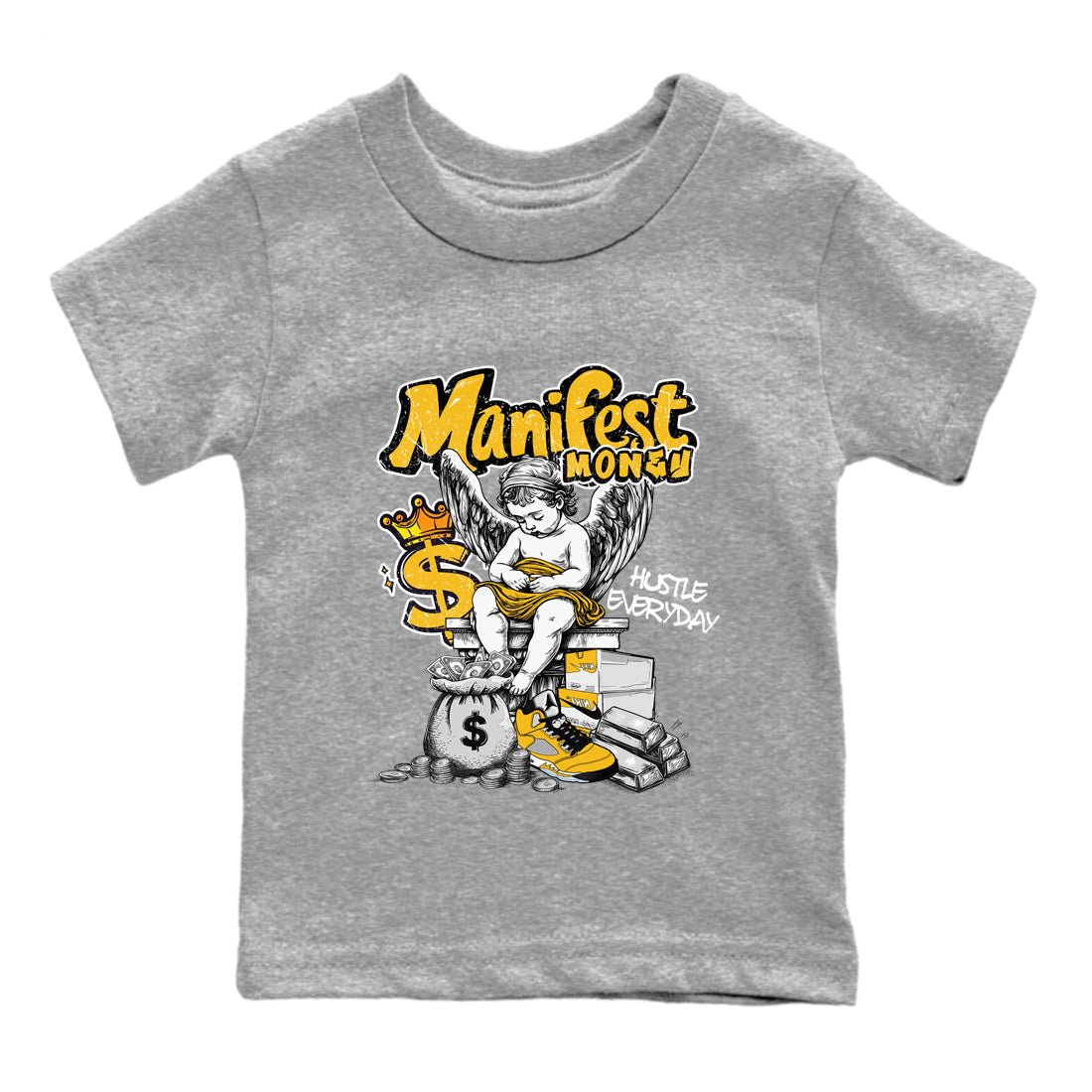 Sneaker match tees – Sneaker Tees To Match Air Jordan 5 Tokyo Shoes – Manifest Money Kids T-Shirt Heather Grey 2