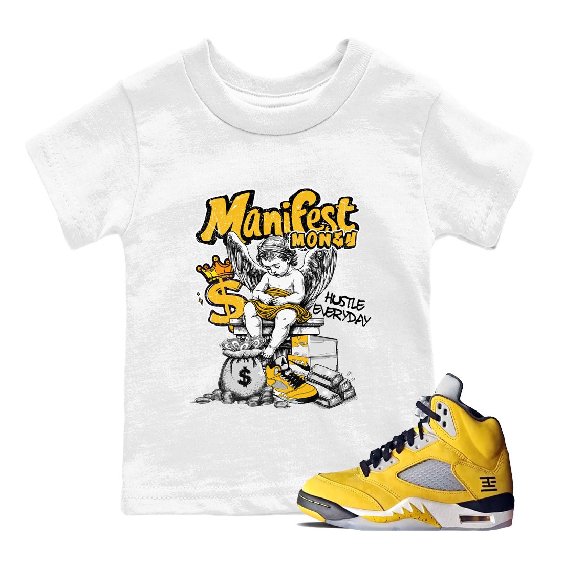 Sneaker match tees – Sneaker Tees To Match Air Jordan 5 Tokyo Shoes – Manifest Money Kids T-Shirt White 1