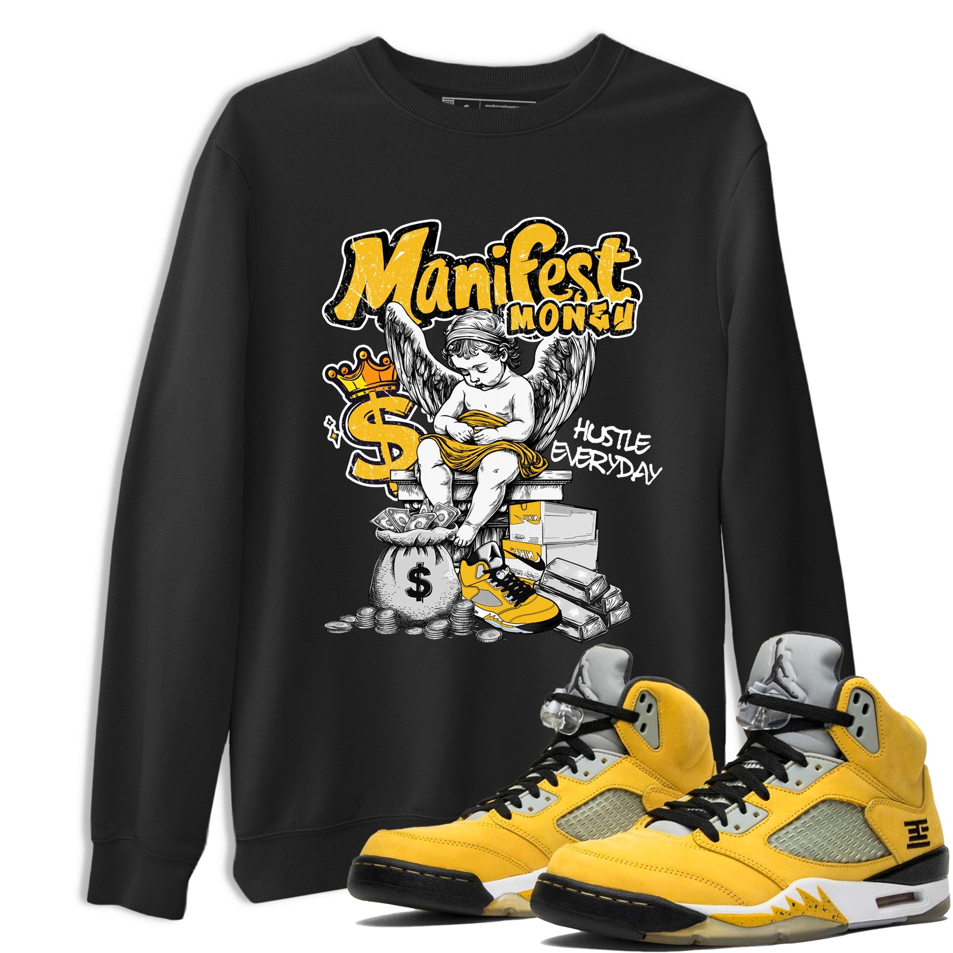 Sneaker match tees – Sneaker Tees To Match Air Jordan 5 Tokyo Shoes – Manifest Money Tee Black 1