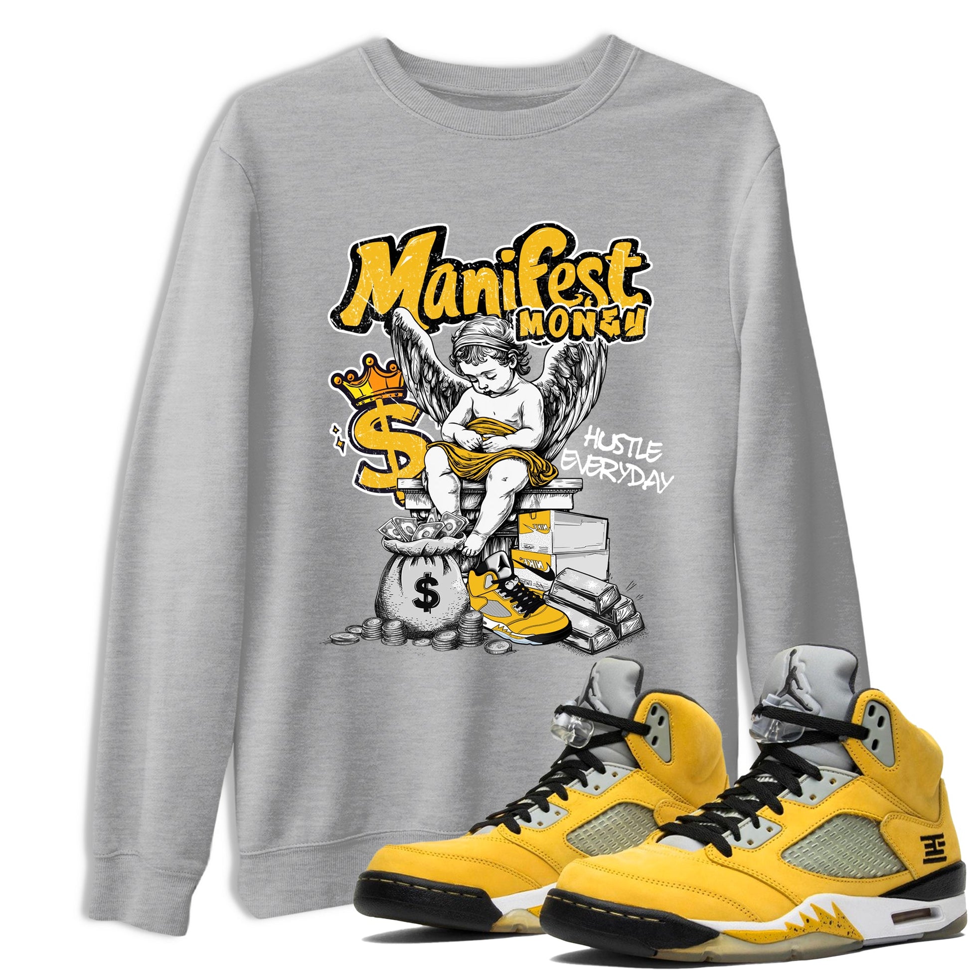 Sneaker match tees – Sneaker Tees To Match Air Jordan 5 Tokyo Shoes – Manifest Money Tee Heather Grey 1