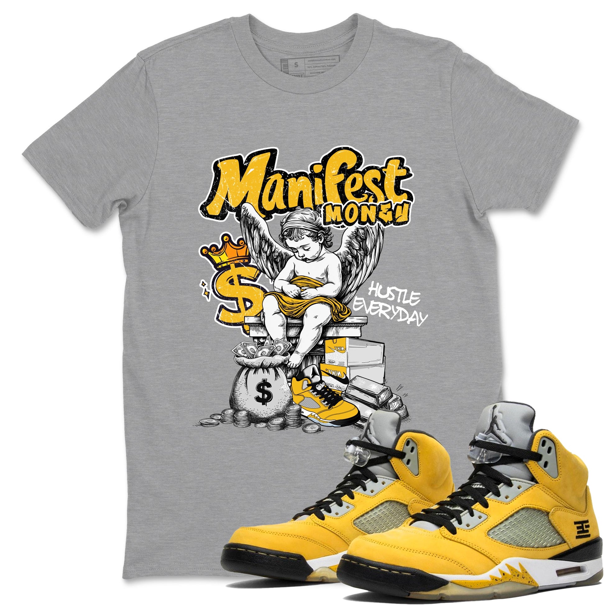 Sneaker match tees – Sneaker Tees To Match Air Jordan 5 Tokyo Shoes – Manifest Money Tee Heather Grey 1