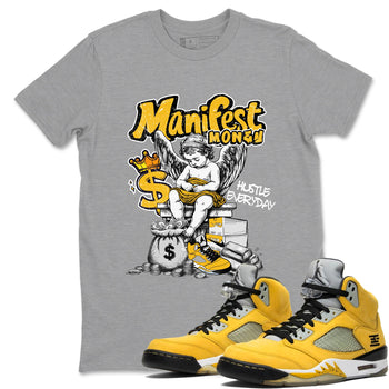 Sneaker match tees – Sneaker Tees To Match Air Jordan 5 Tokyo Shoes – Manifest Money Tee Heather Grey 1