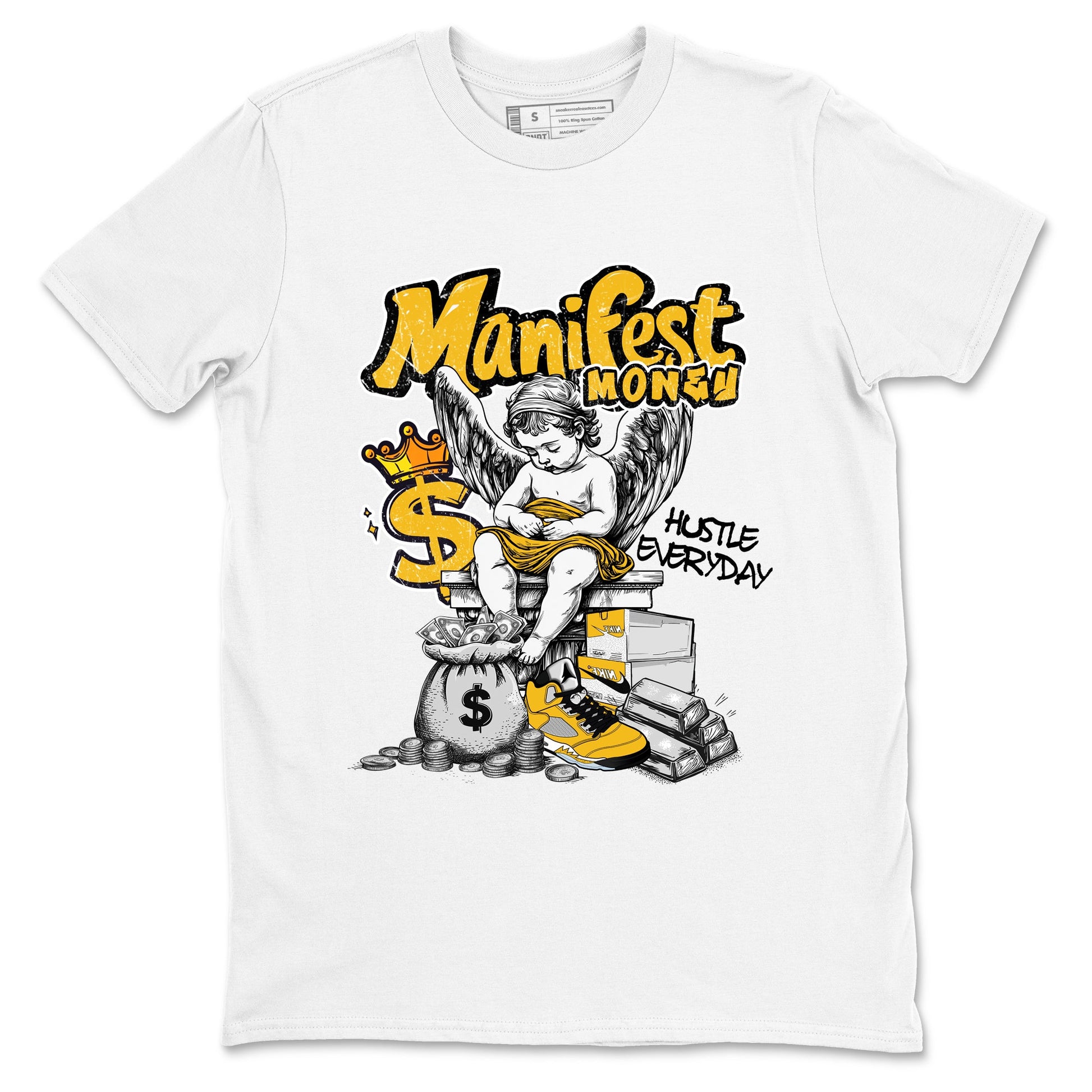 Sneaker match tees – Sneaker Tees To Match Air Jordan 5 Tokyo Shoes – Manifest Money Tee White 2