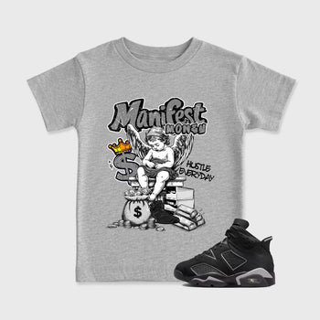 Sneaker match tees – Sneaker Tees To Match Air Jordan 6 Cap and Gown Shoes – Manifest Money Kids T-Shirt Heather Grey 1