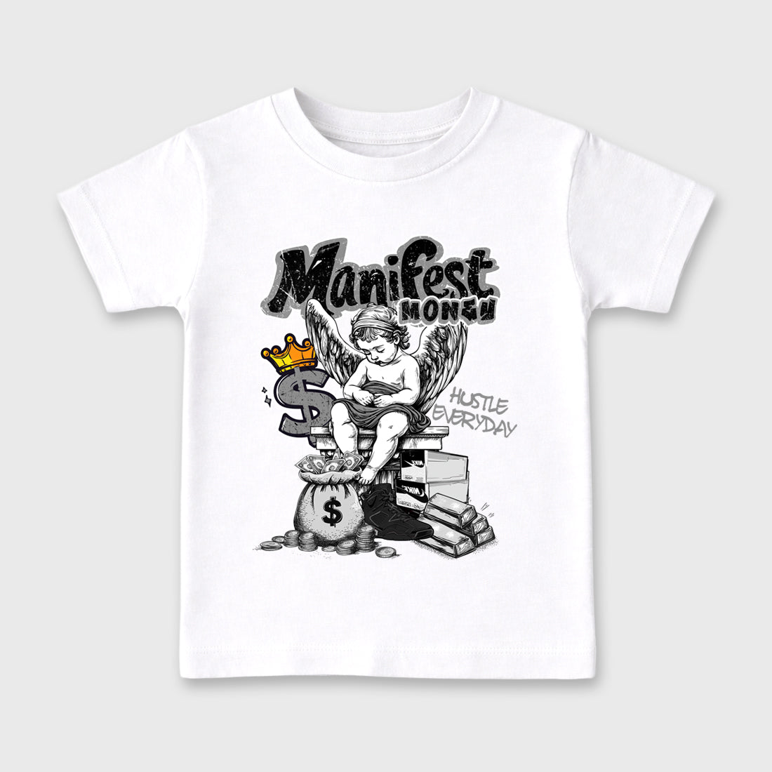 Sneaker match tees – Sneaker Tees To Match Air Jordan 6 Cap and Gown Shoes – Manifest Money Kids T-Shirt White 2