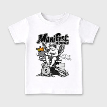 Sneaker match tees – Sneaker Tees To Match Air Jordan 6 Cap and Gown Shoes – Manifest Money Kids T-Shirt White 2