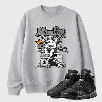 Sneaker match tees – Sneaker Tees To Match Air Jordan 6 Cap and Gown Shoes – Manifest Money Tee Heather Grey 1