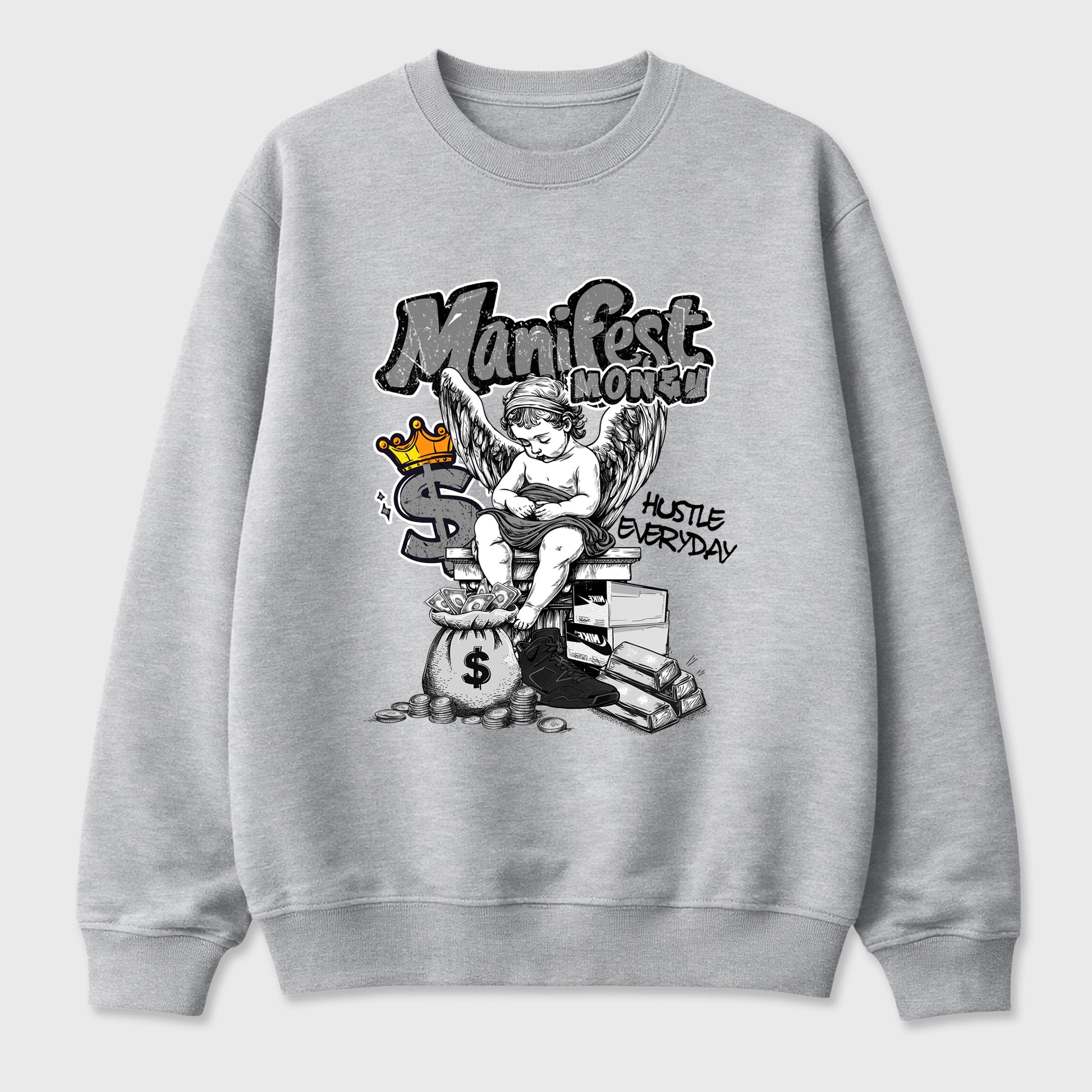 Sneaker match tees – Sneaker Tees To Match Air Jordan 6 Cap and Gown Shoes – Manifest Money Tee Heather Grey 2