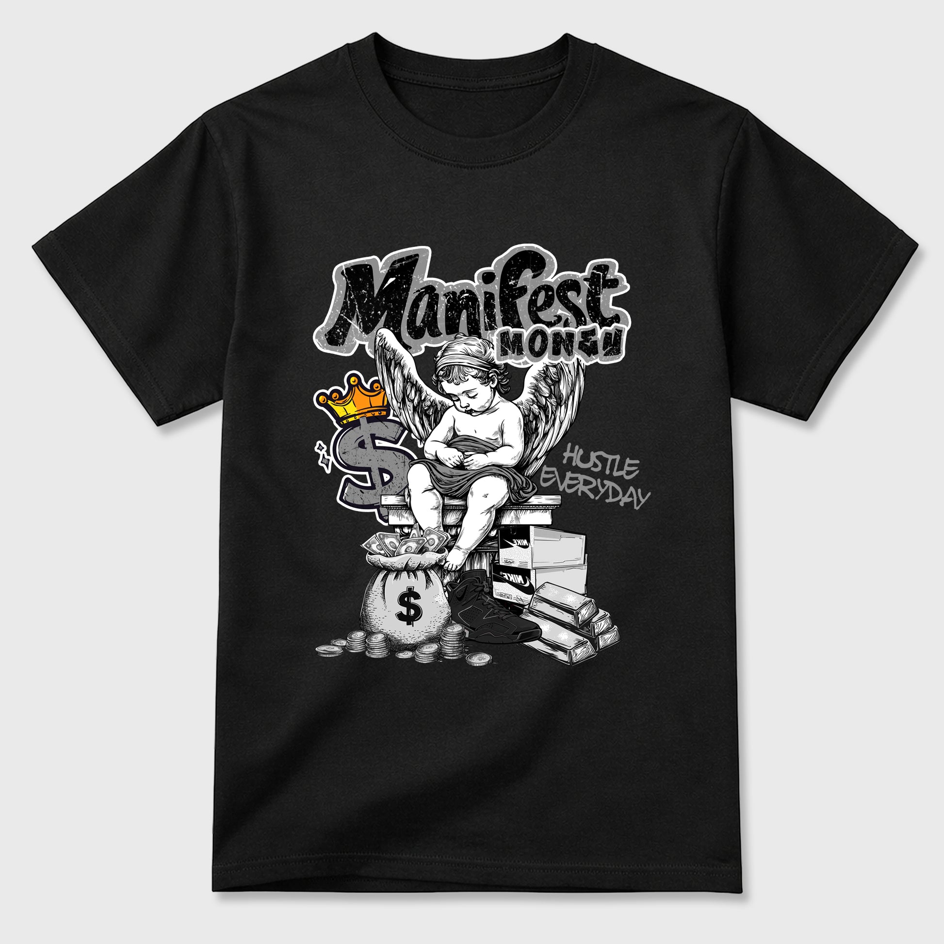 Sneaker match tees – Sneaker Tees To Match Air Jordan 6 Cap and Gown Shoes – Manifest Money Tee Black 2