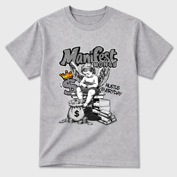 Sneaker match tees – Sneaker Tees To Match Air Jordan 6 Cap and Gown Shoes – Manifest Money Tee Heather Grey 2