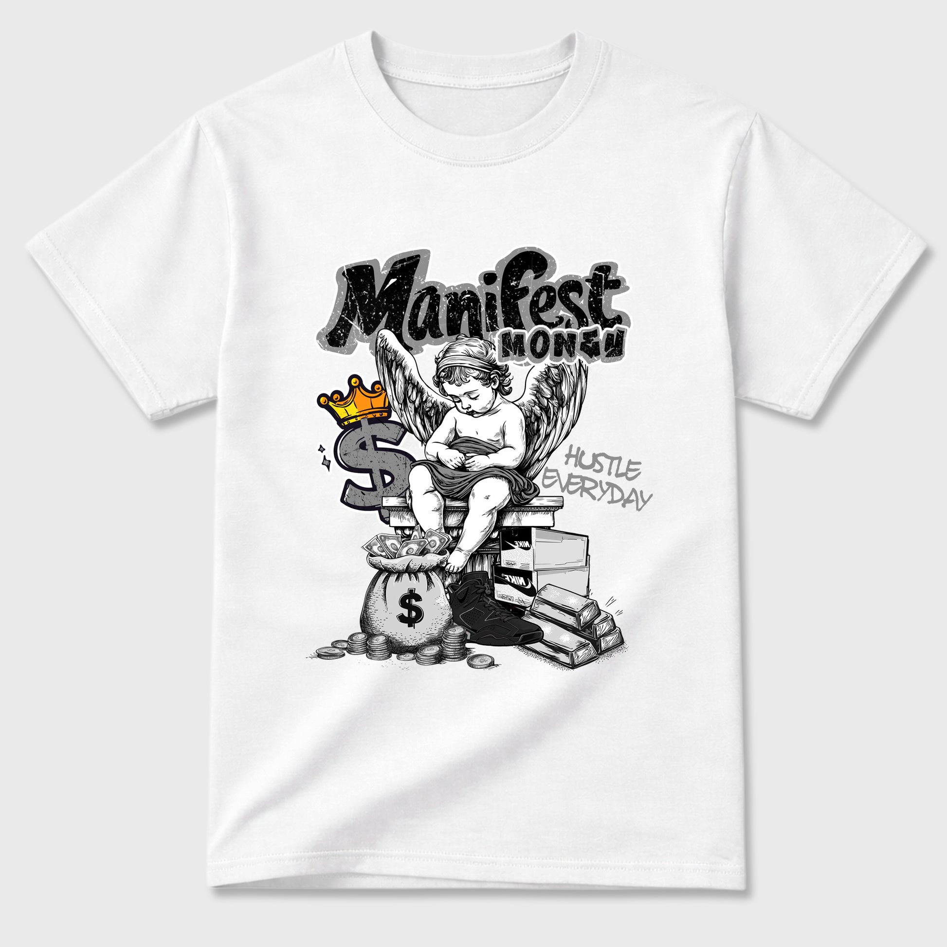 Sneaker match tees – Sneaker Tees To Match Air Jordan 6 Cap and Gown Shoes – Manifest Money Tee White 2