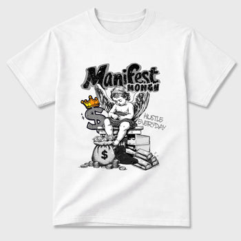Sneaker match tees – Sneaker Tees To Match Air Jordan 6 Cap and Gown Shoes – Manifest Money Tee White 2