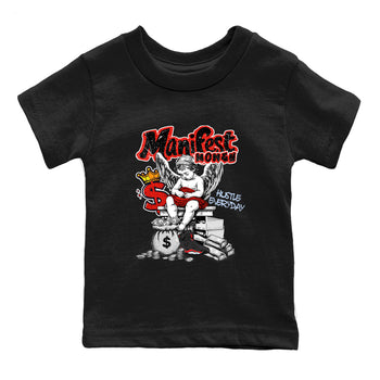 Sneaker match tees – Sneaker Tees To Match Air Jordan 6 Reverse Infrared Shoes – Manifest Money Kids T-Shirt Black 2