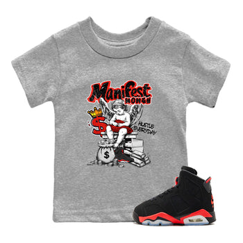 Sneaker match tees – Sneaker Tees To Match Air Jordan 6 Reverse Infrared Shoes – Manifest Money Kids T-Shirt Heather Grey 1
