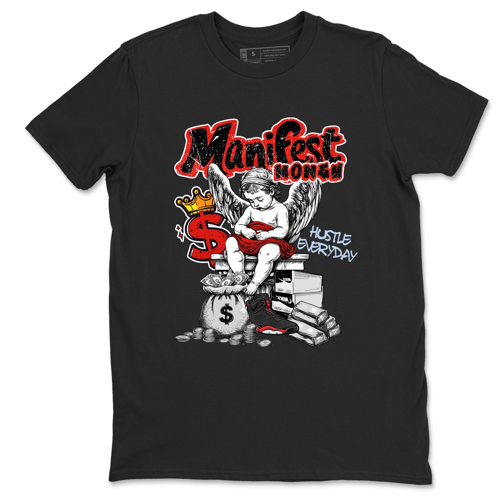 Sneaker match tees – Sneaker Tees To Match Air Jordan 6 Reverse Infrared Shoes – Manifest Money Tee Black 2