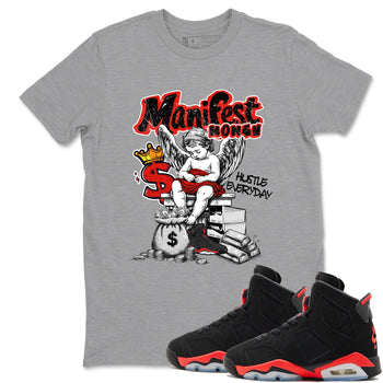 Sneaker match tees – Sneaker Tees To Match Air Jordan 6 Reverse Infrared Shoes – Manifest Money Tee Heather Grey 1