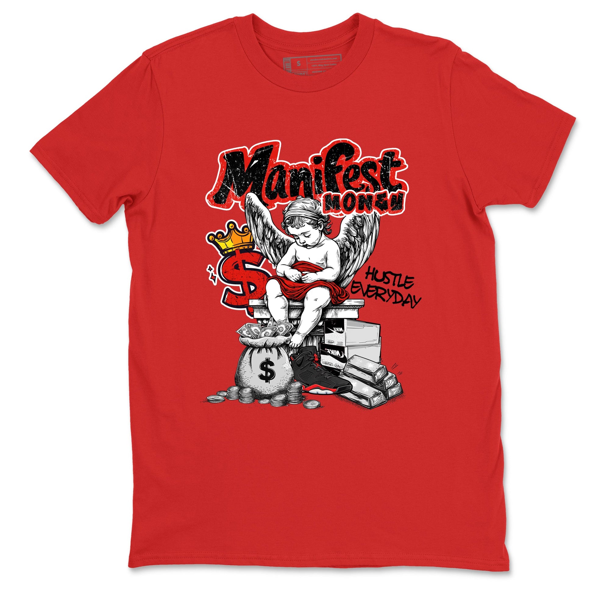 Sneaker match tees – Sneaker Tees To Match Air Jordan 6 Reverse Infrared Shoes – Manifest Money Tee Red 2