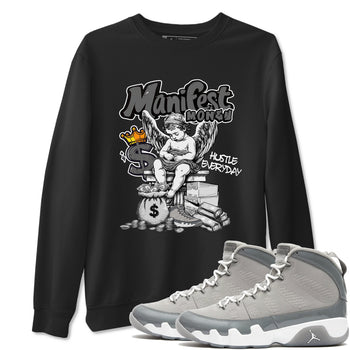 9s Cool Grey shirts to match jordans Manifest Money sneaker match tees Air Jordan 9 Retro Cool Grey match shoes to clothes SNRT Sneaker Tees unisex cotton Black 1 shirts