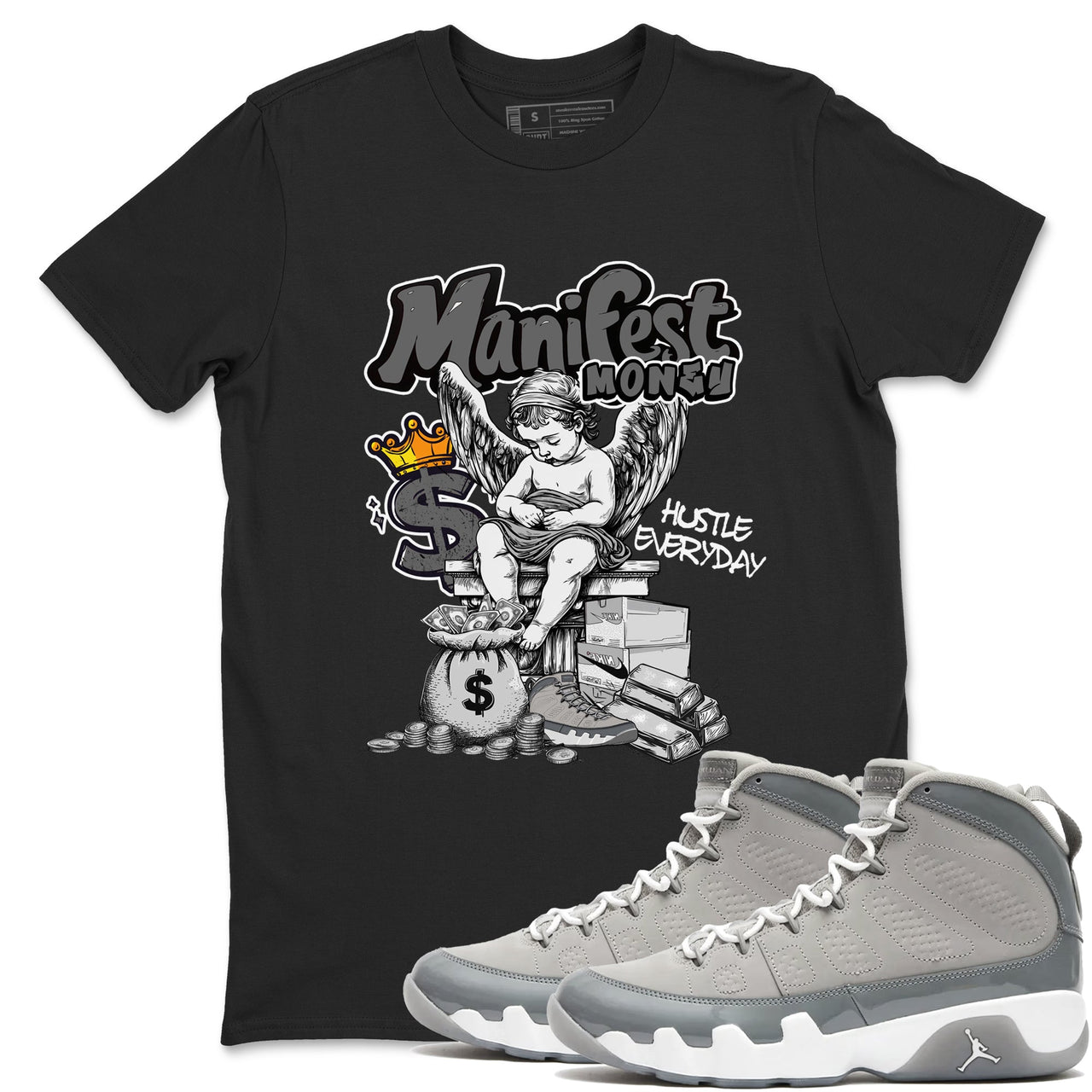 9s Cool Grey shirts to match jordans Manifest Money sneaker match tees Air Jordan 9 Retro Cool Grey match shoes to clothes SNRT Sneaker Tees unisex cotton Heather Grey 1 shirts