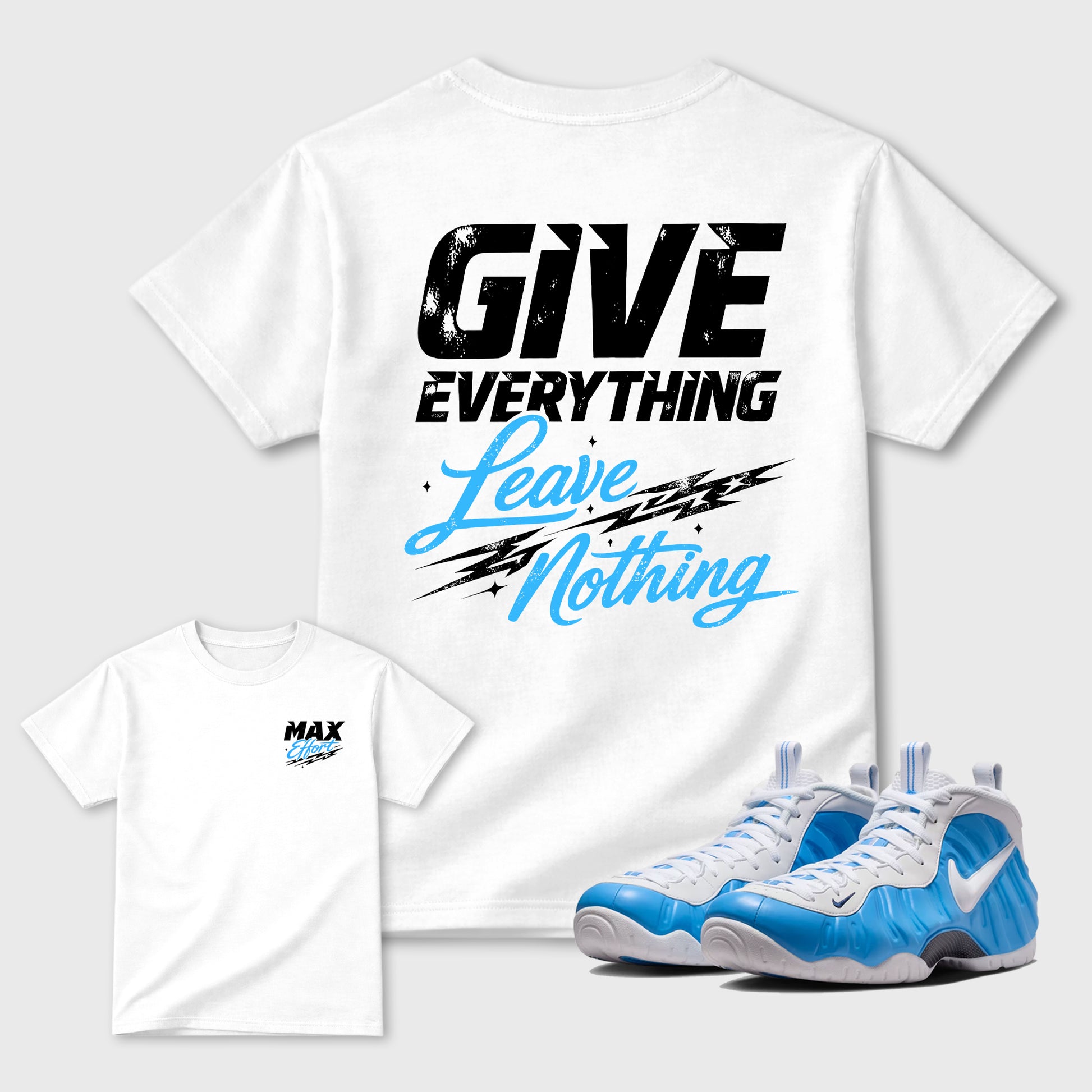 Max Effort sneaker match t-shirt styled to complete your fit with the sneakers, Double side graphic tee. shown in White.