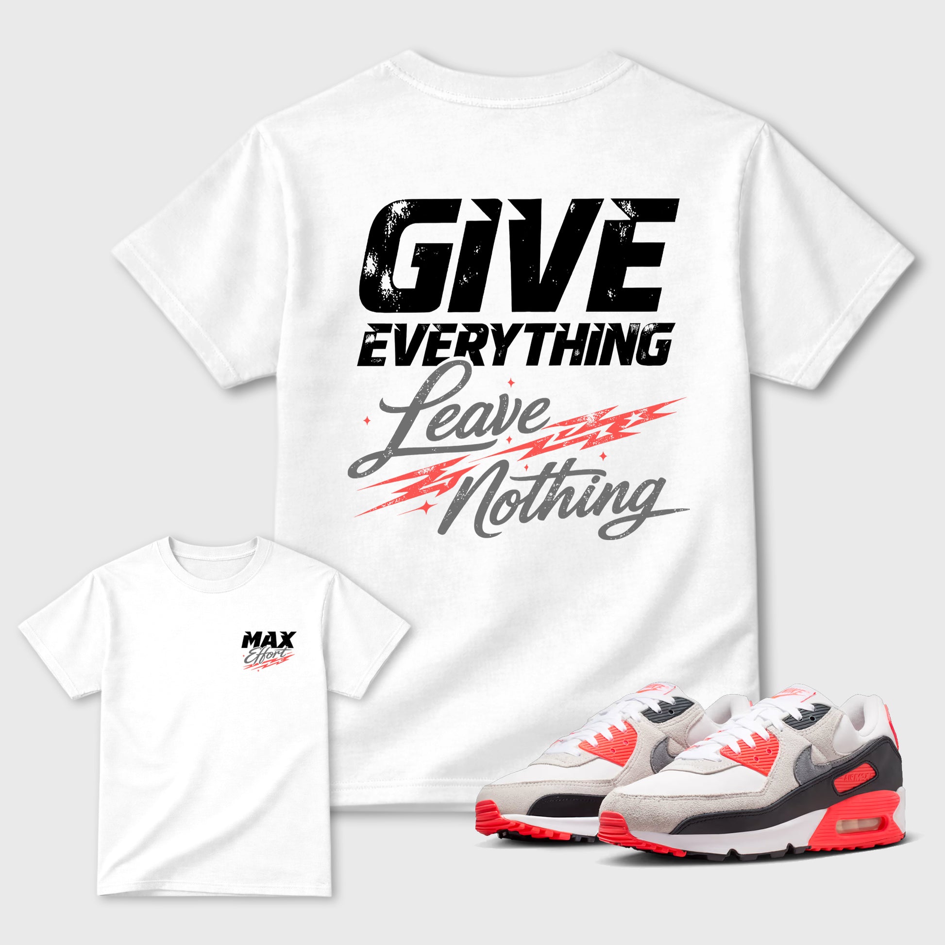 Max Effort sneaker match t-shirt styled to complete your fit with the Air Max 90 Infrared sneakers, shown in White.