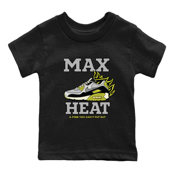 Max Heat baby and kids t-shirt crafted for little sneakerheads to shine with the Air Max 90 Cyber sneakers, displayed in Black 2.