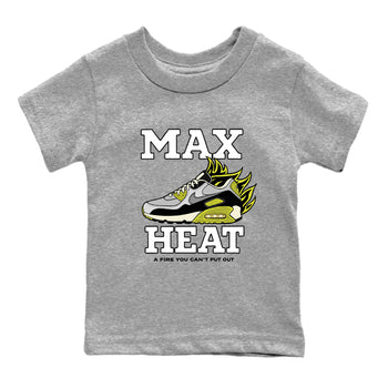 Max Heat baby and kids t-shirt crafted for little sneakerheads to shine with the Air Max 90 Cyber sneakers, displayed in Heather Grey 2.