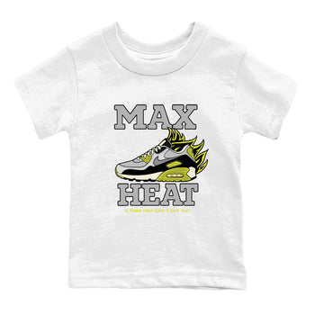 Max Heat baby and kids t-shirt crafted for little sneakerheads to shine with the Air Max 90 Cyber sneakers, displayed in White 2.