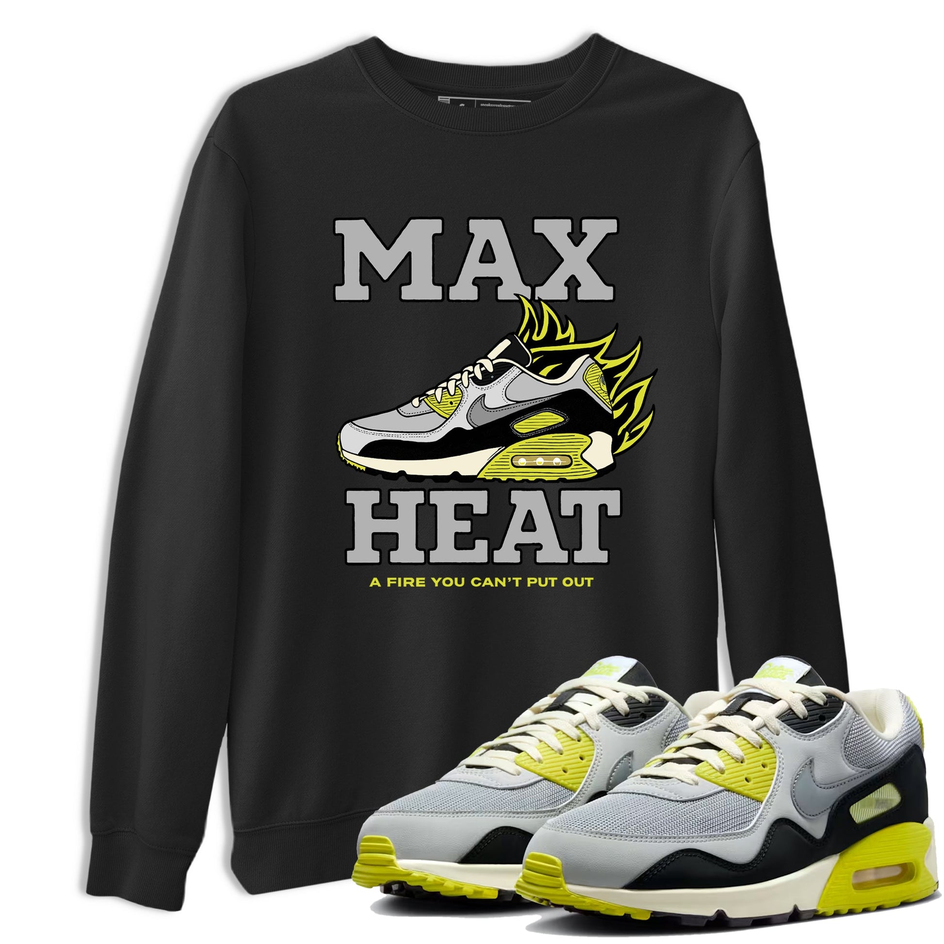 Max Heat sneaker match t-shirt styled to complete your fit with the Air Max 90 Cyber sneakers, shown in Black 1.
