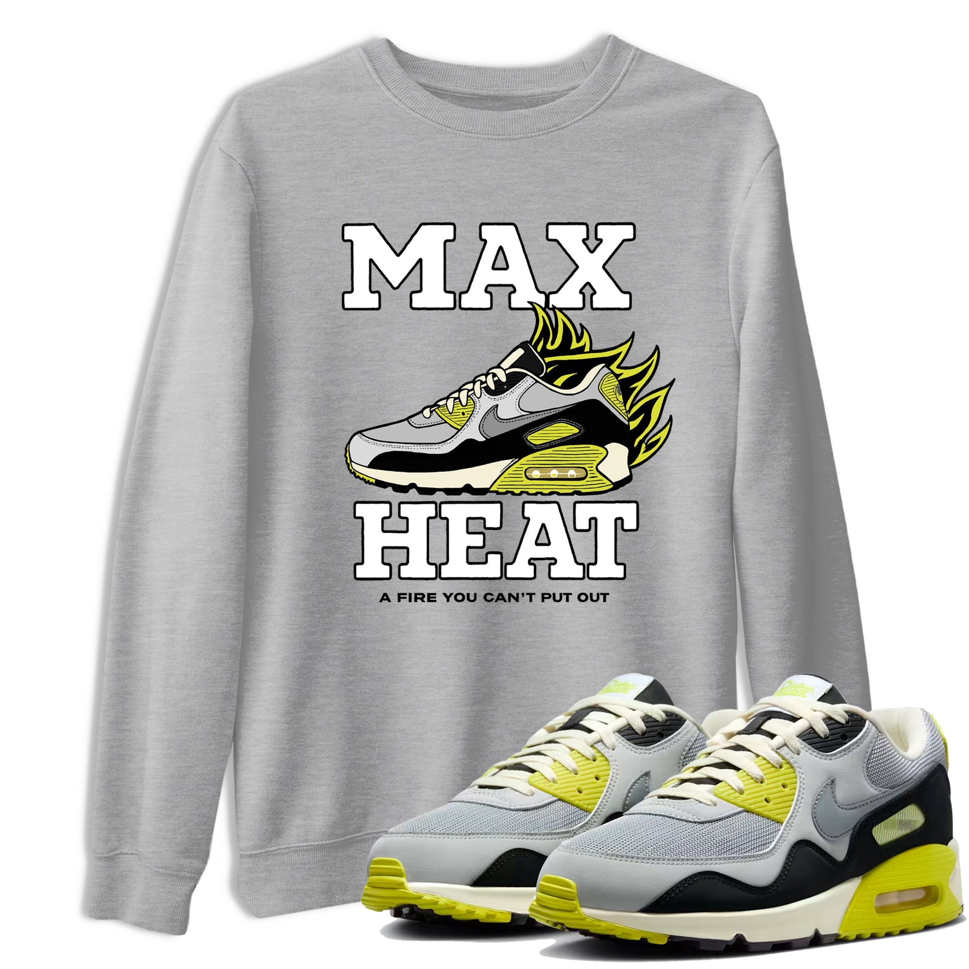 Max Heat sneaker match t-shirt styled to complete your fit with the Air Max 90 Cyber sneakers, shown in Heather Grey 1.