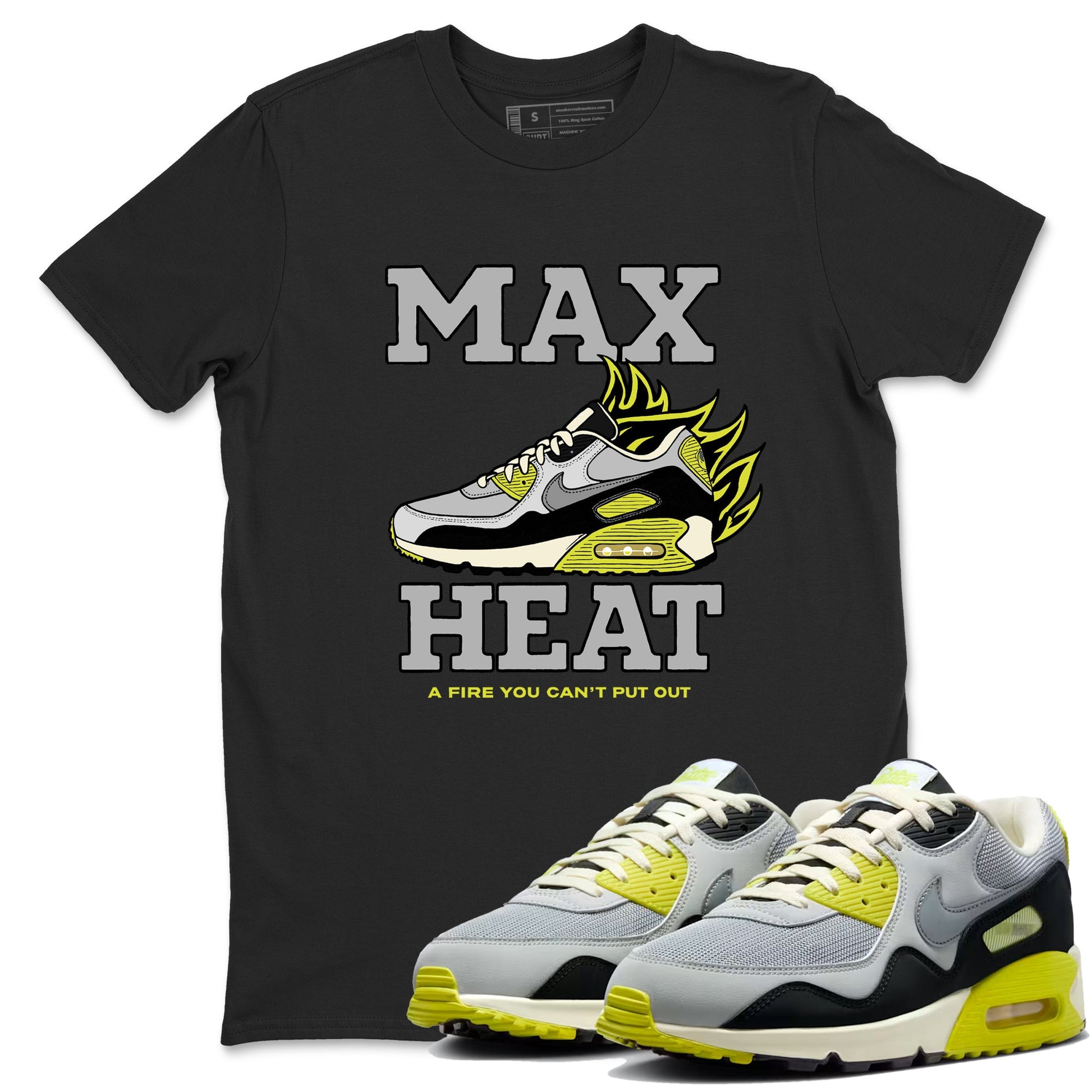 Max Heat sneaker match t-shirt styled to complete your fit with the Air Max 90 Cyber sneakers, shown in Black 1.