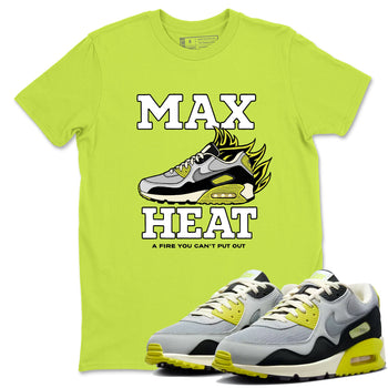 Max Heat sneaker match t-shirt styled to complete your fit with the Air Max 90 Cyber sneakers, shown in Safety Green 1.