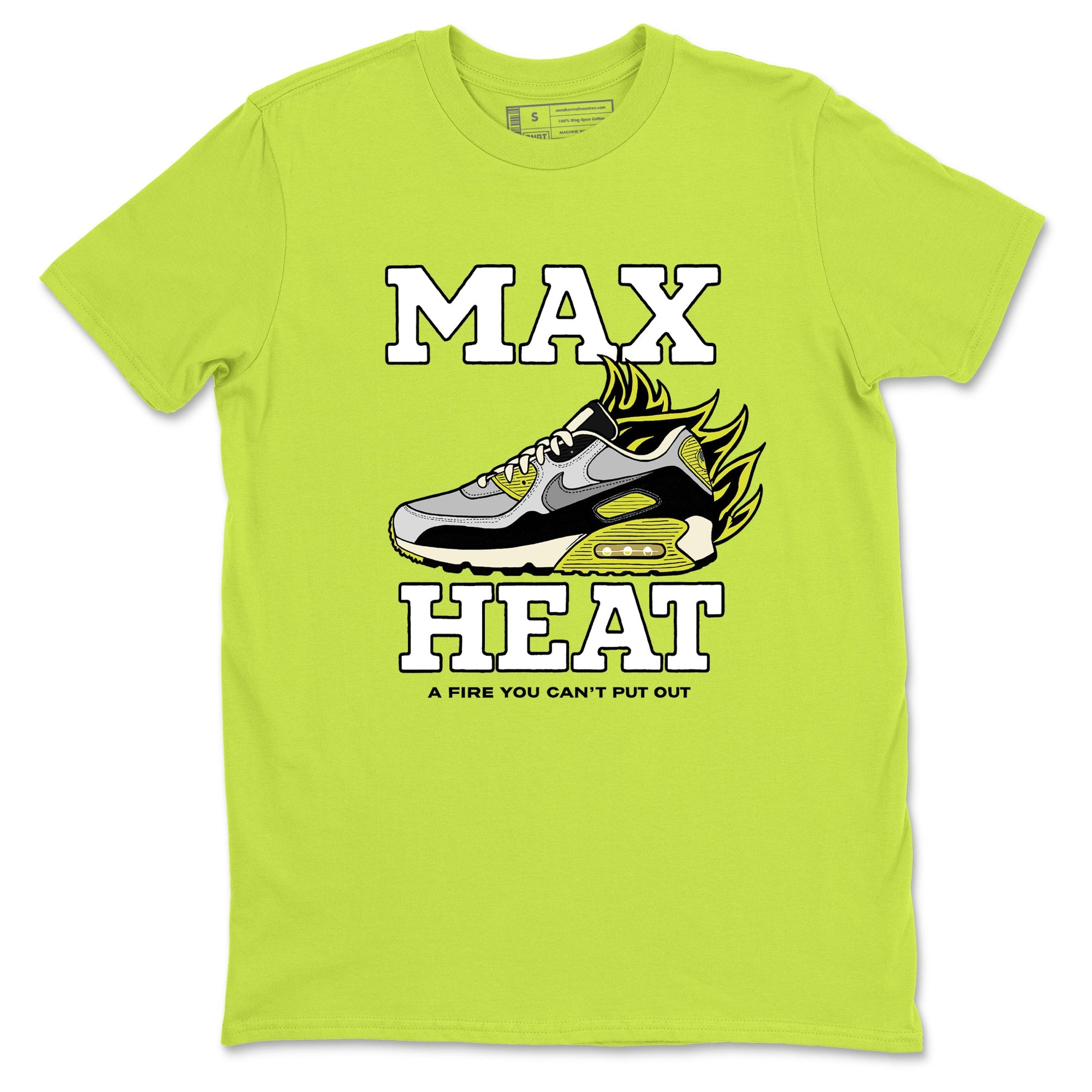 Max Heat sneaker match t-shirt styled to complete your fit with the Air Max 90 Cyber sneakers, shown in Safety Green 2.