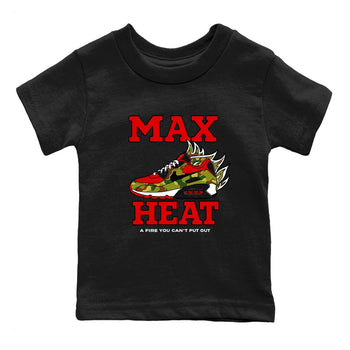 Max Heat baby and kids t-shirt crafted for little sneakerheads to shine with the Air Max 90 Reverse Duck Camo sneakers, displayed in Black 2.