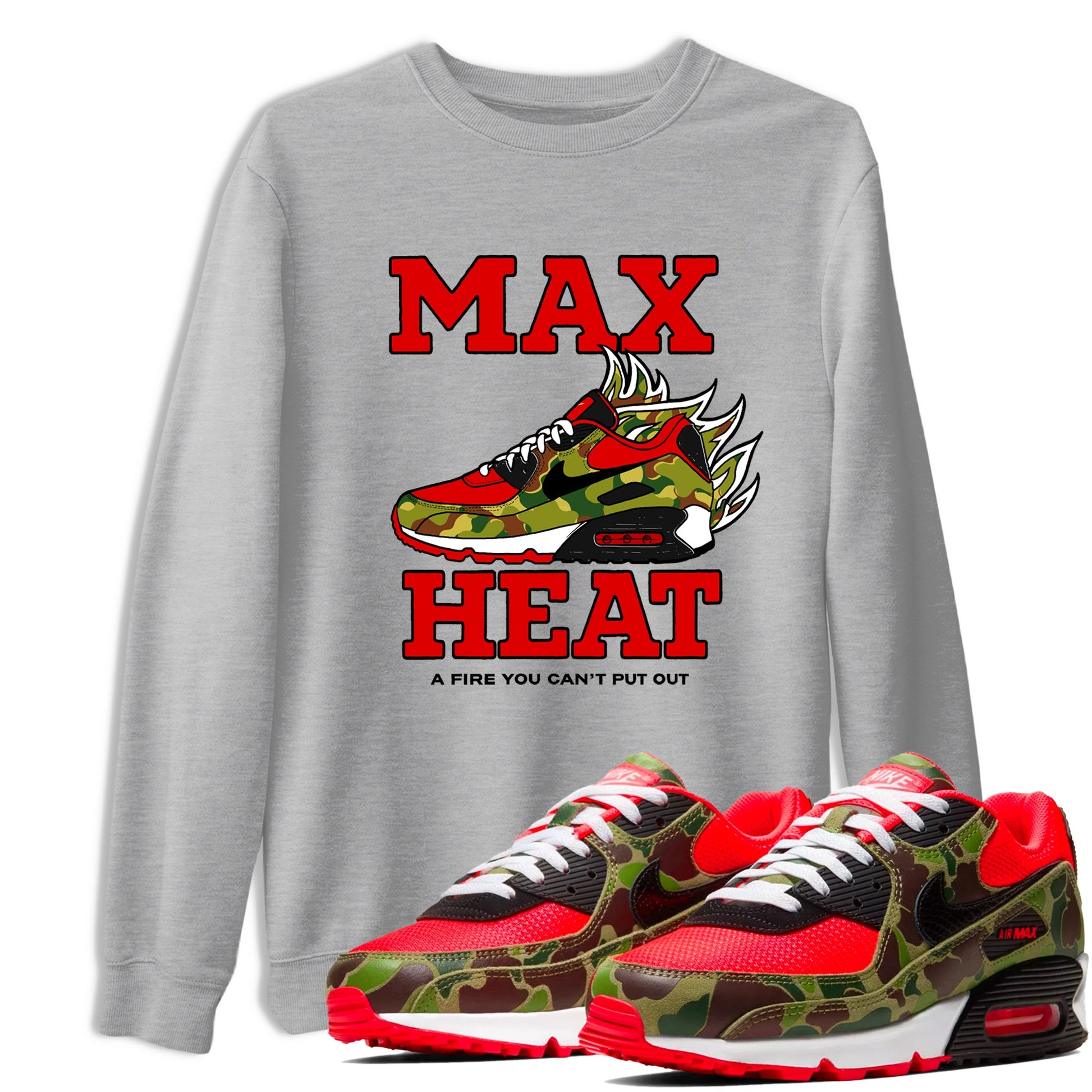 Max Heat sneaker match t-shirt styled to complete your fit with the Air Max 90 Reverse Duck Camo sneakers, shown in Heather Grey 1.