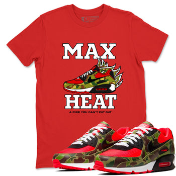 Max Heat sneaker match t-shirt styled to complete your fit with the Air Max 90 Reverse Duck Camo sneakers, shown in Red 1.