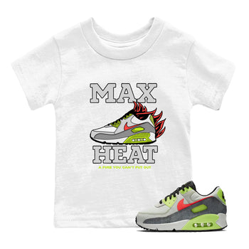 Sneaker Threads – Sneaker Tees To Match Air Max 90 Spruce Aura and Ghost Green – Max Heat Youth Graphic Tee White 1. Perfect for Jordan releases 2025 colorways.