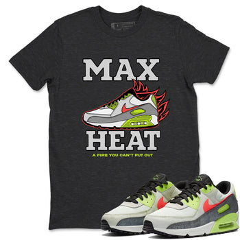 Sneaker Threads – Sneaker Tees To Match Air Max 90 Spruce Aura and Ghost Green – Max Heat Graphic Tee Charcoal Heather 1. Perfect for Jordan releases 2025 colorways.