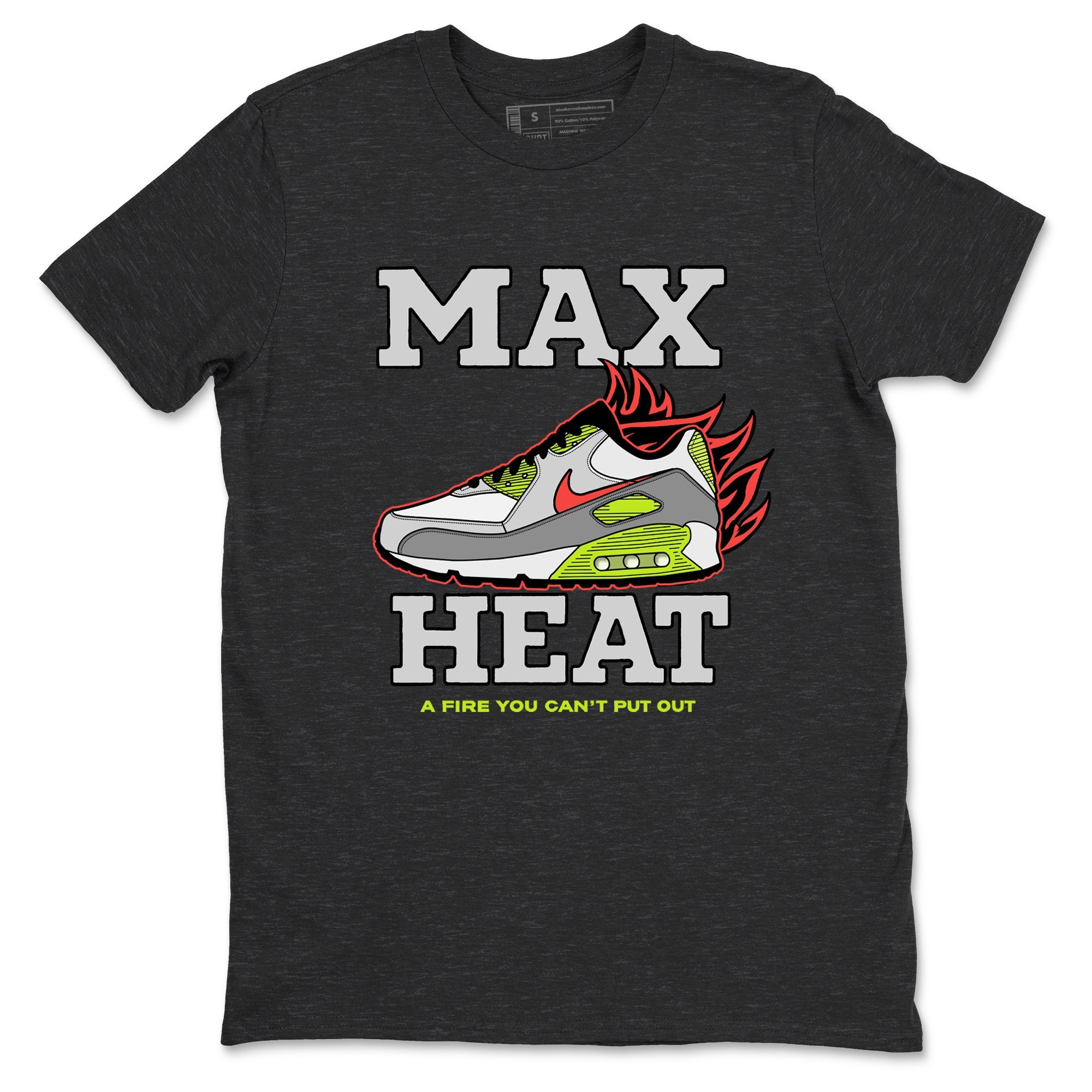 Sneaker Threads – Sneaker Tees To Match Air Max 90 Spruce Aura and Ghost Green – Max Heat Graphic Tee Charcoal Heather 2. Perfect for Jordan releases 2025 colorways.