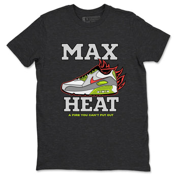 Sneaker Threads – Sneaker Tees To Match Air Max 90 Spruce Aura and Ghost Green – Max Heat Graphic Tee Charcoal Heather 2. Perfect for Jordan releases 2025 colorways.