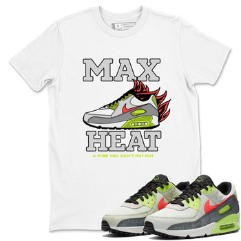 Sneaker Threads – Sneaker Tees To Match Air Max 90 Spruce Aura and Ghost Green – Max Heat Graphic Tee White 1. Perfect for Jordan releases 2025 colorways.