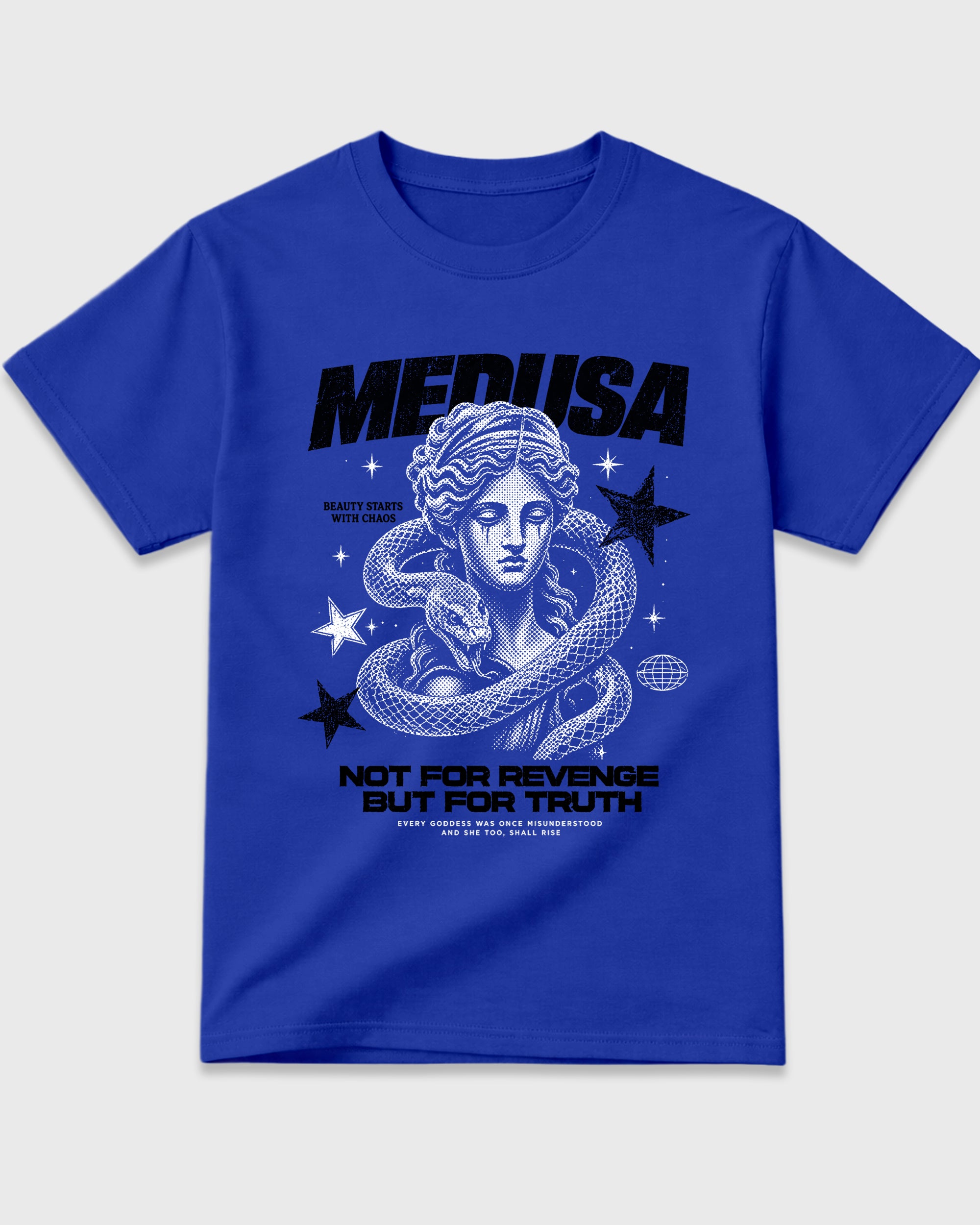 Medusa Graphic T-Shirt featuring original streetwear artwork designed to match the Air Jordan 1 Royal. Royal Blue 2 Graphic T-Shirt.