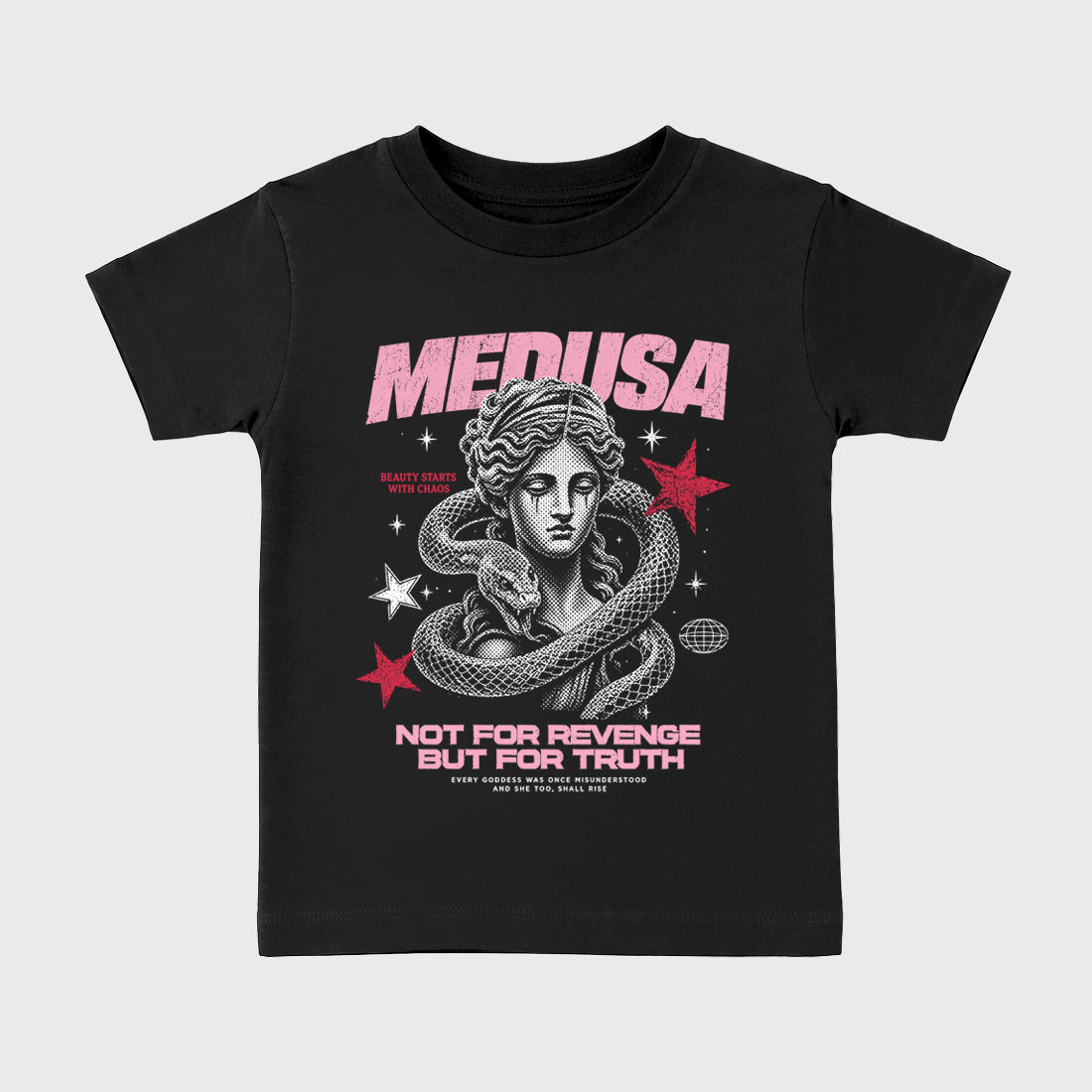 Medusa affordable baby and kids t-shirt designed to match the Jordan 1 Low x Travis Scott Tropical Pink, featuring coordinated Black 2 options for the perfect little sneakerhead streetwear look.