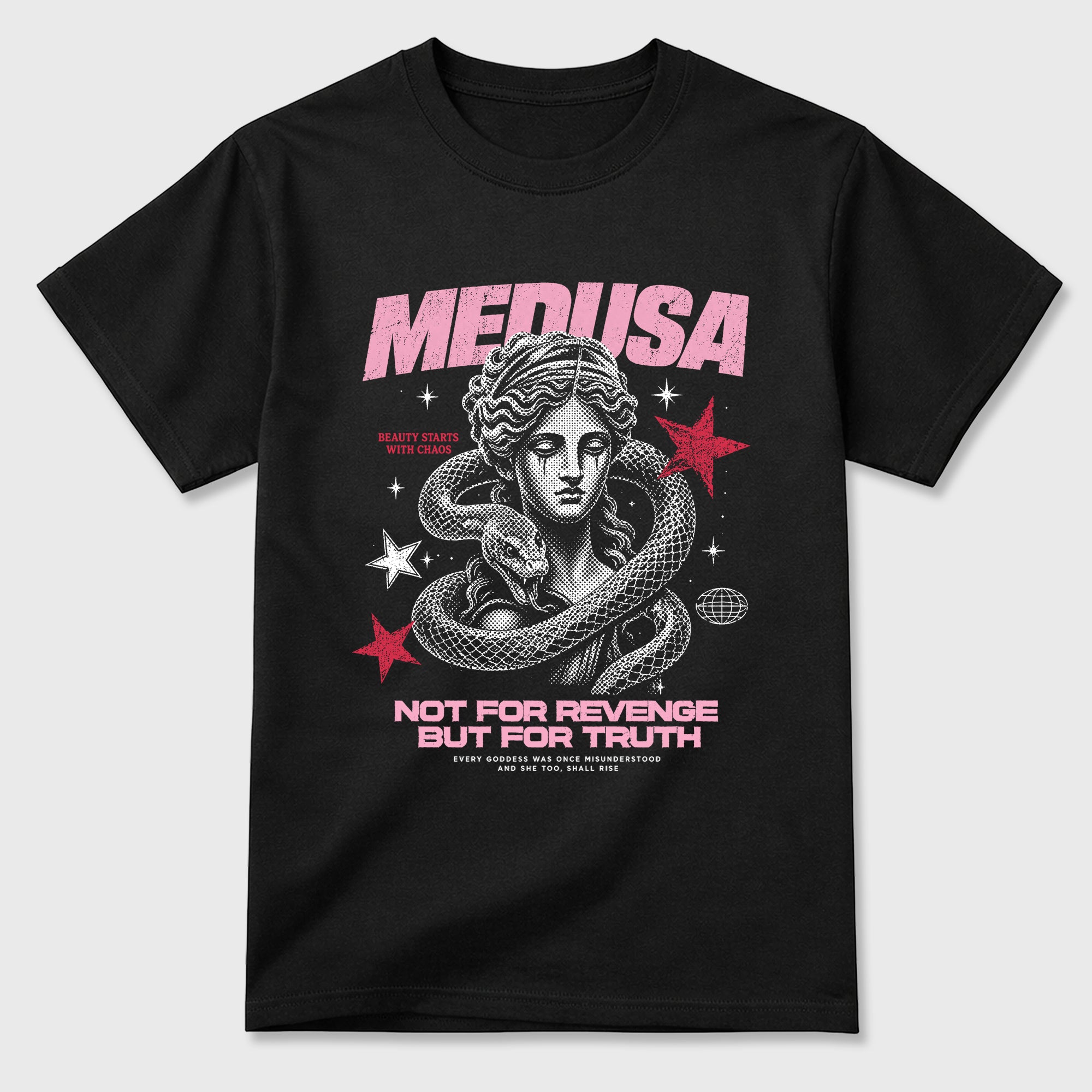 Medusa Graphic T-Shirt sneaker match tee designed for the Jordan 1 Low x Travis Scott Tropical Pink, featuring coordinated color options for a perfect streetwear match. Black 2 shirt.