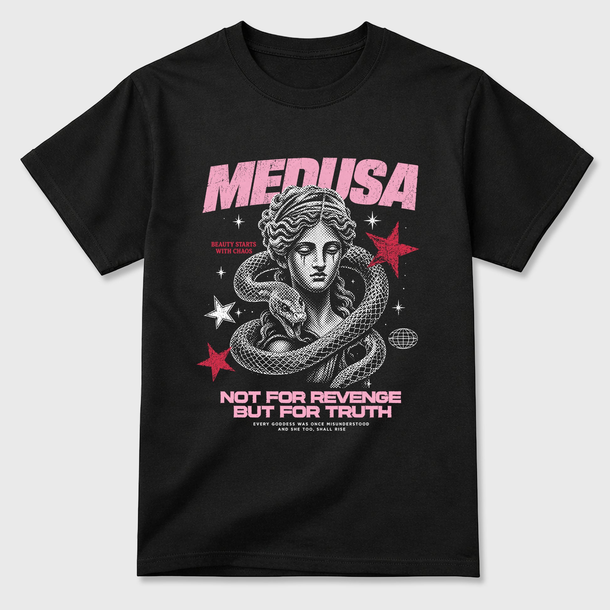 Medusa Graphic T-Shirt sneaker match tee designed for the Jordan 1 Low x Travis Scott Tropical Pink, featuring coordinated color options for a perfect streetwear match. Black 2 shirt.