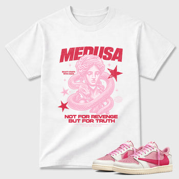 Medusa Graphic T-Shirt sneaker match tee designed for the Jordan 1 Low x Travis Scott Tropical Pink, featuring coordinated color options for a perfect streetwear match. White 1 shirt.