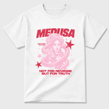 Medusa Graphic T-Shirt sneaker match tee designed for the Jordan 1 Low x Travis Scott Tropical Pink, featuring coordinated color options for a perfect streetwear match. White 2 shirt.