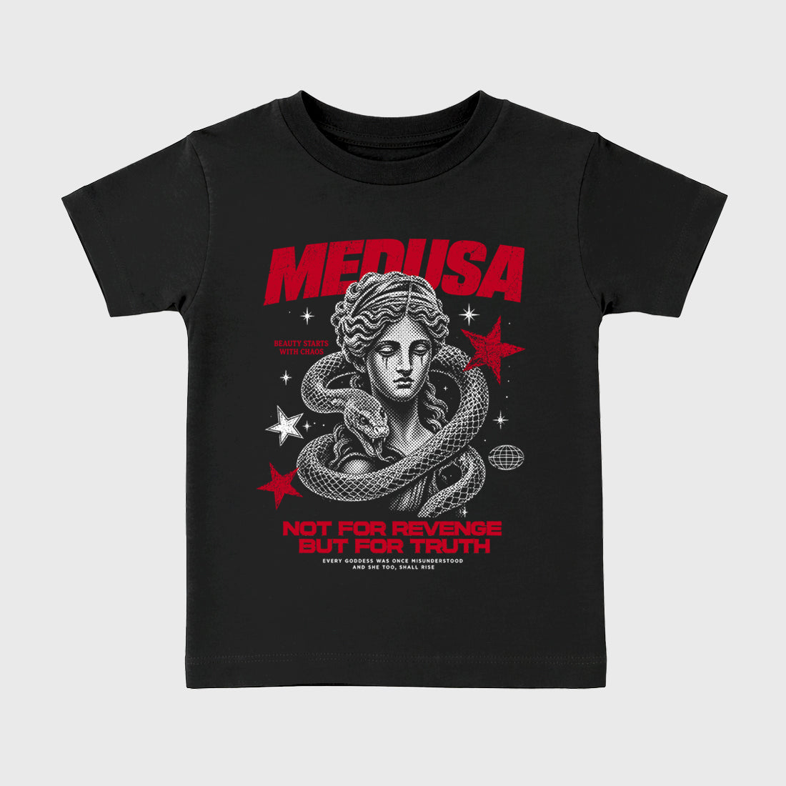 Medusa affordable baby and kids t-shirt designed to match the Air Jordan 12 Retro Bloodline, featuring coordinated Black 2 options for the perfect little sneakerhead streetwear look.